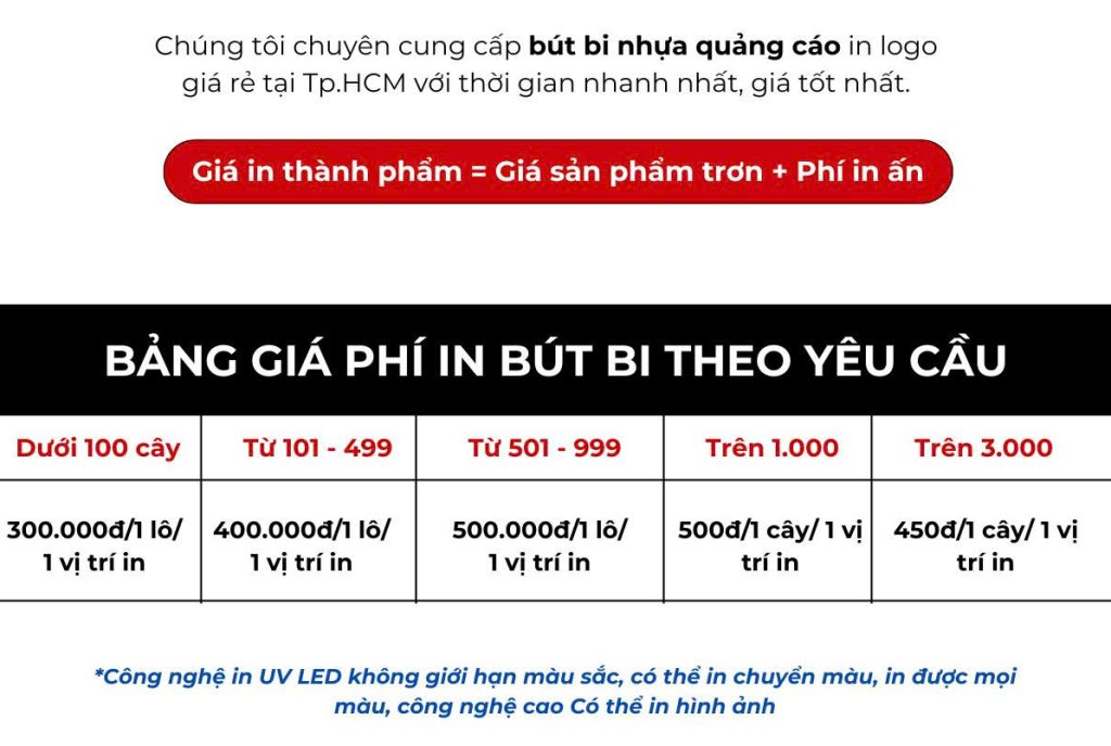 bảng giá in bút bi quảng cáo và bút chì in logo
